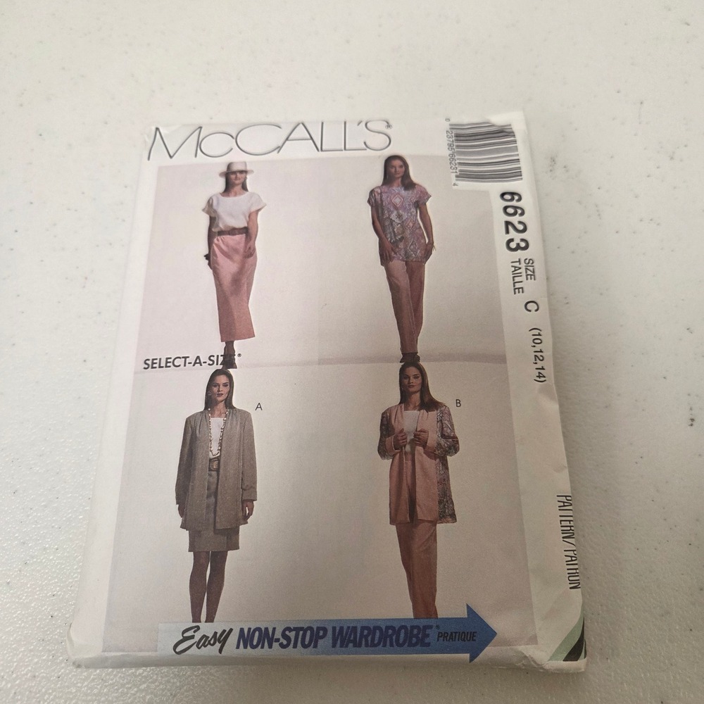 McCalls 6623 Sewing Pattern Wardrobe Cardigan Tunic Top Skirt Pants Size 10-14